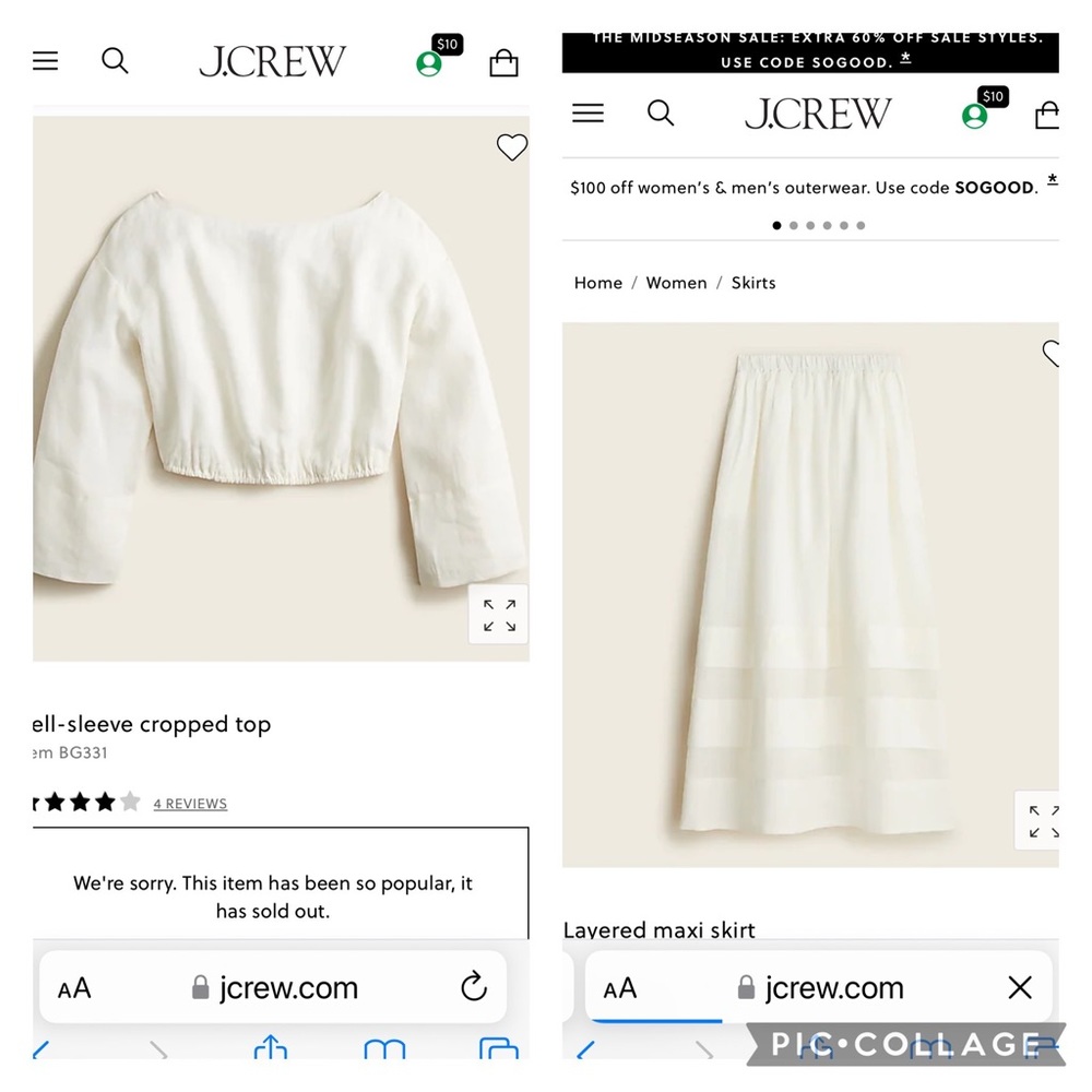 J Crew top and skirt-ivory linen feel material